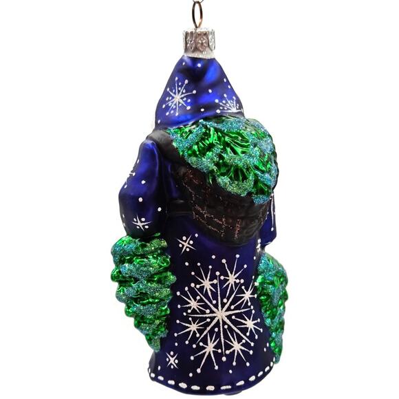 Patricia Breen Through The Woods Cobalt Blue Santa Pine Trees Christmas Ornament - Picture 7 of 11
